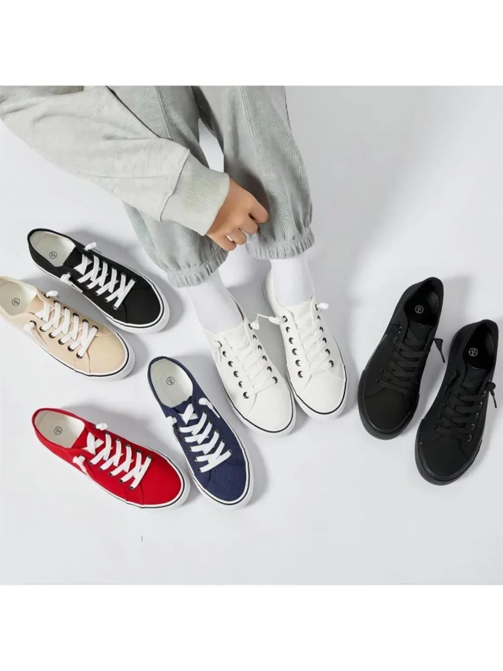Women's Red Low Top Lace Up Canvas Solid Slip On Casual Loafer Sneaker Shoes